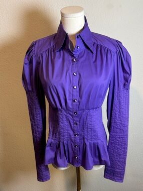 Bebe Vintage Purple Button Front Peplum & Pintuck Blouse size Medium